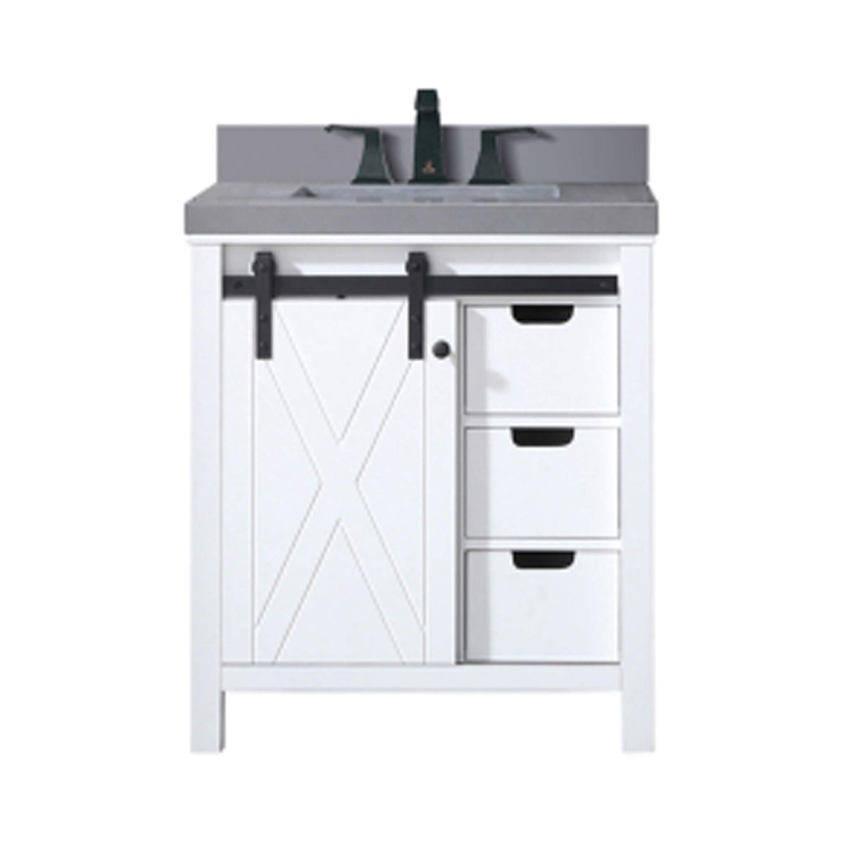 White Bathroom Vanity With Gray Quartz Top And Faucet Set (SAK40685)