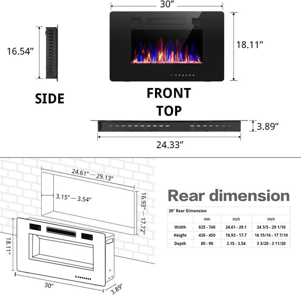 Electric Fireplace Recessed and Wall Mounted,830C3,836C3,842C3,850C3,860C3,868C3 Kismile