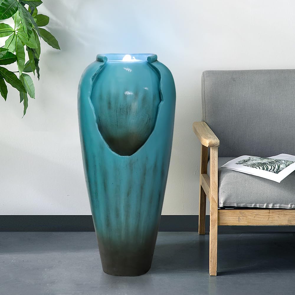 Resin Glazed Cutout Urn Outdoor Water Fountain 30 Inch