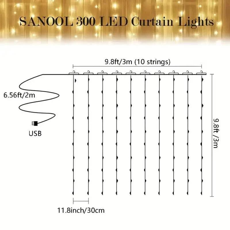300 LED Curtain Fairy Lights