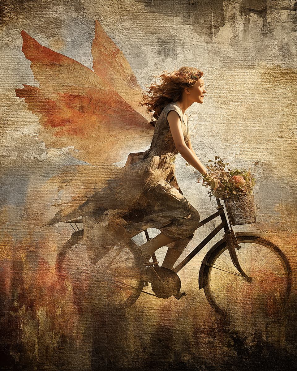 Fairy Riding Bicycle Art - 8x10 Print | Enchanted Mythical Home Decor