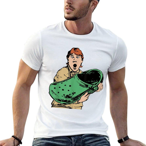 Crikey A Croc Funny Australian Crocodile Man  Ribbed Collar T-Shirt