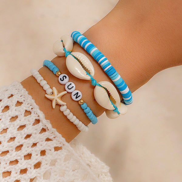 Bohemian vacation style shell rice bead bracelet Bracelet beach starfish bead set for women