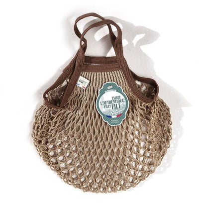 Filt Beige Cotton Brown Handle Sack Mini