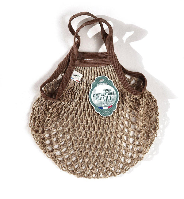 Filt Beige Cotton Brown Handle Sack Mini