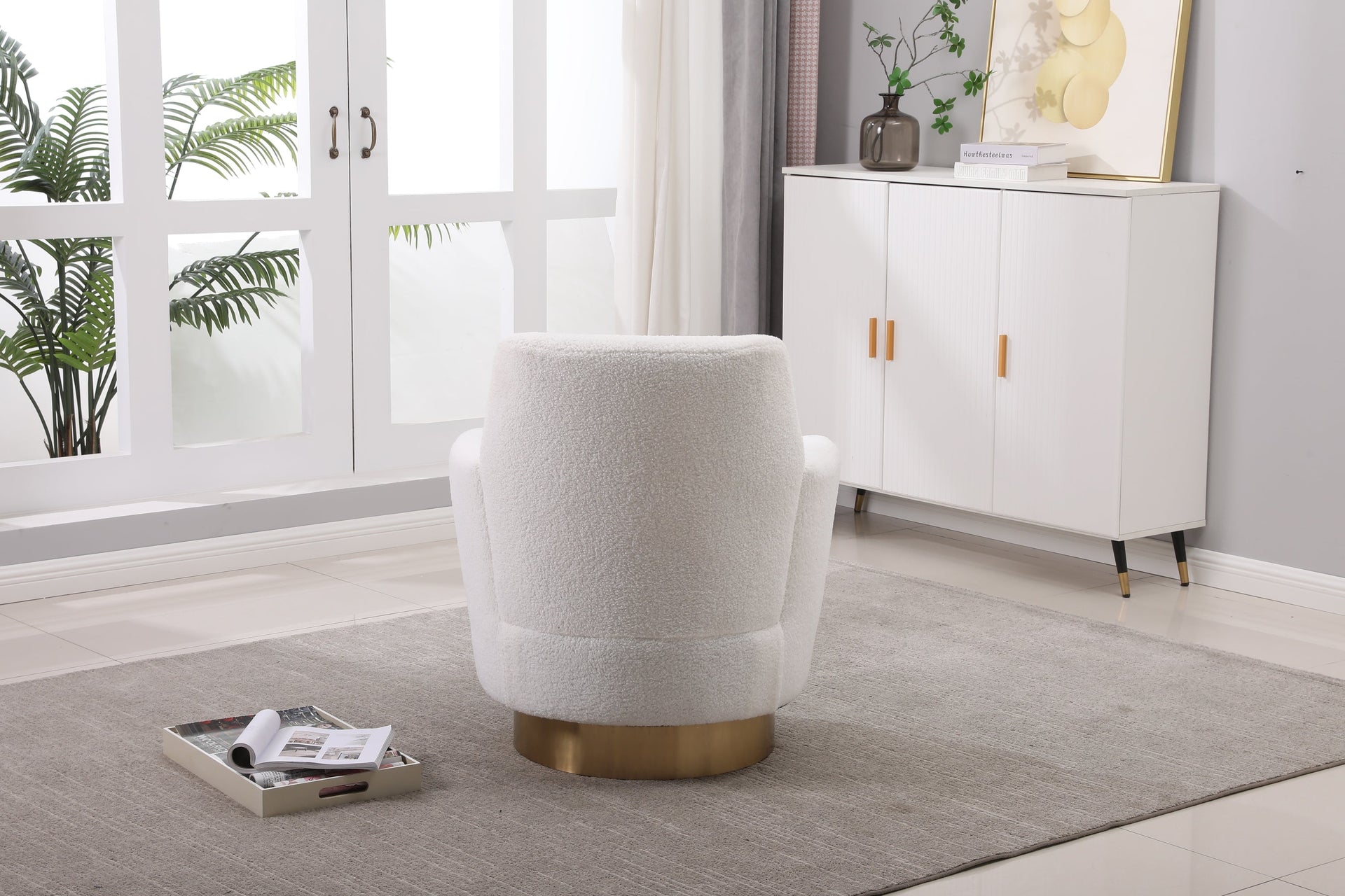 White Velvet Swivel Barrel Chair