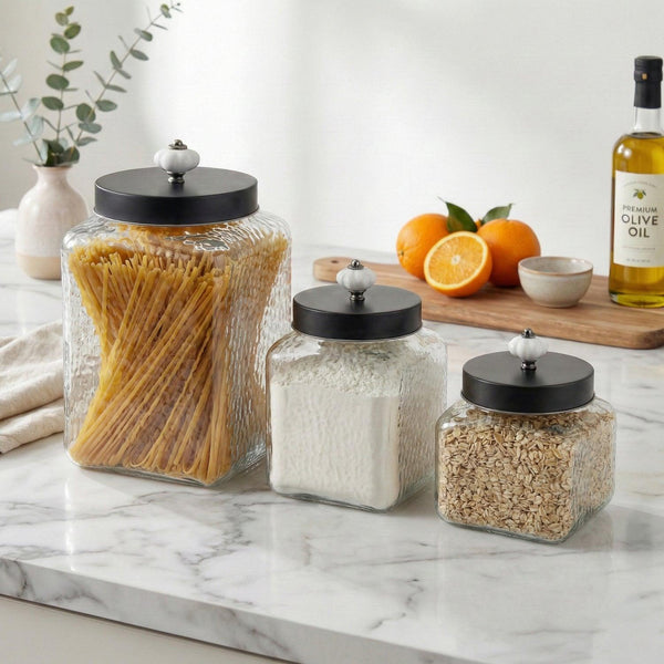 Hammered Square 3Pc Canister Set