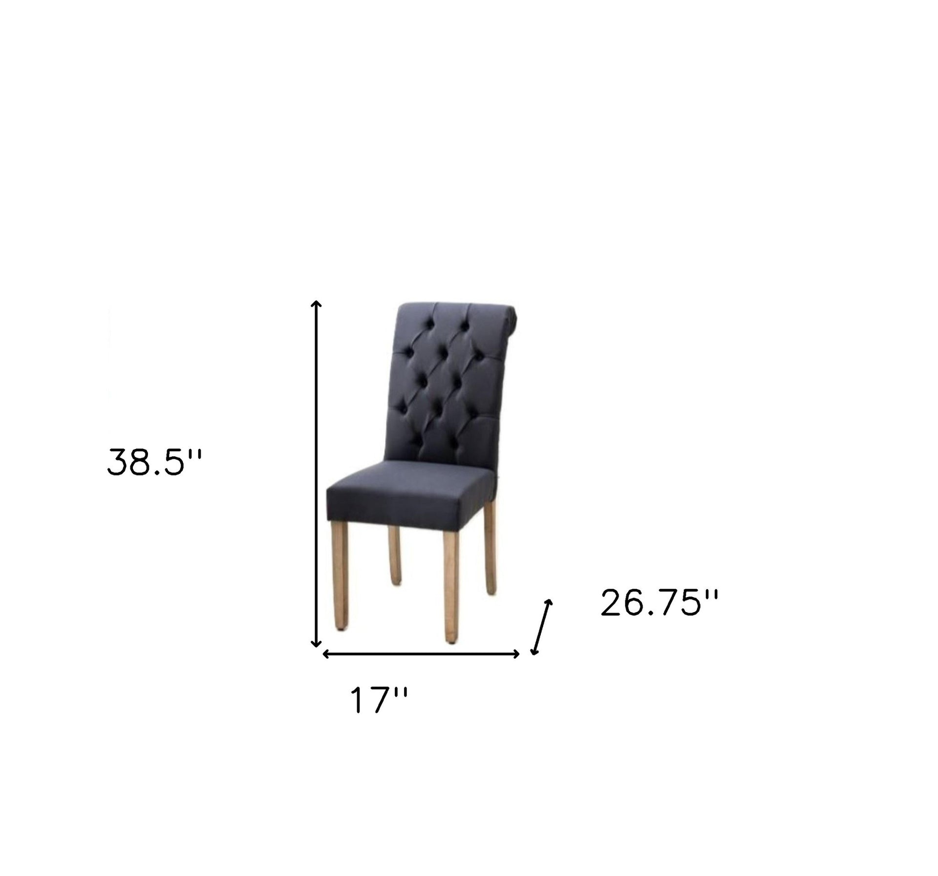 Set of Two Tufted Blue and Brown Upholstered Linen Dining Side Chairs