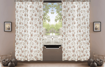 DaDa Bedding Set of 2-Pieces Hint of Mint Dainty Floral Pink Roses Cottage Sheer Window Panel Curtains (JHW3036)