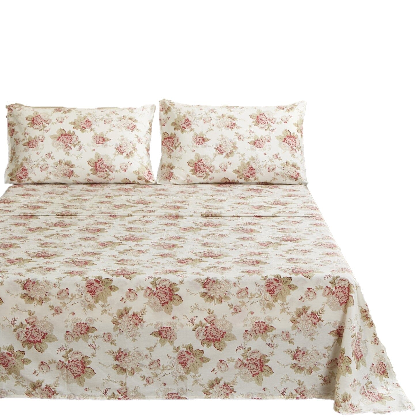 DaDa Bedding Hint of Mint Dainty Cottage Floral Roses Cotton Flat Sheet Only w/ Pillow Case (3036)