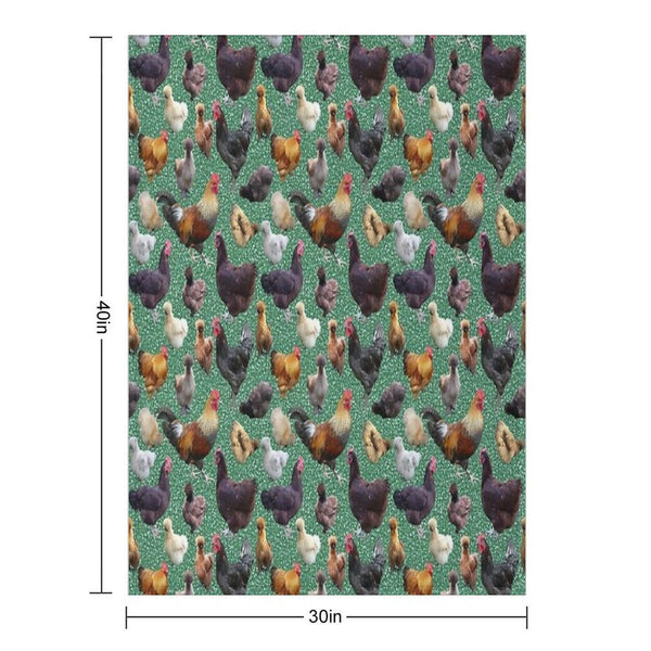 Backyard Chickens on Green Glitter Throw Blanket