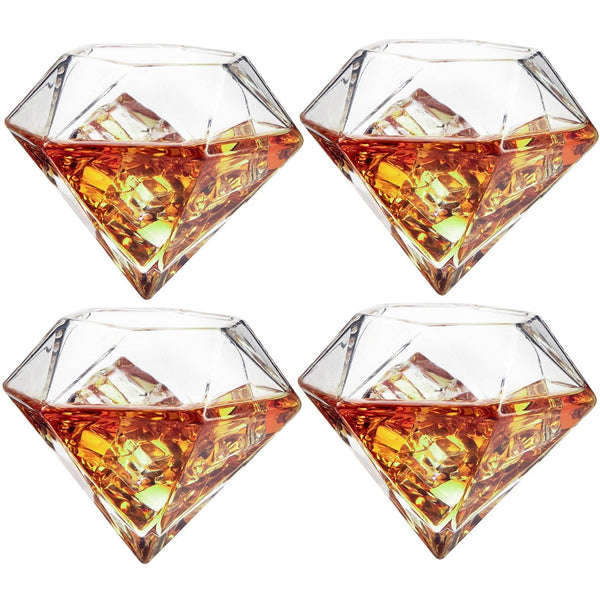 The Wine Savant Diamond Whiskey and Wine Decanter, Great Gift! 750ml With 4 Diamond Glasses and Beautiful Mahogany Wooden Holder Liquor, Scotch, Rum, Bourbon, Vodka, Tequila Decanter