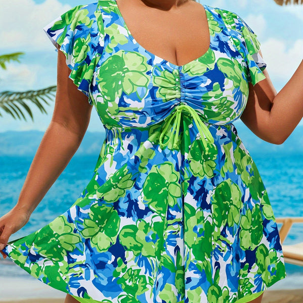 Bikini Floral Print Bandeau V Neck 2 Piece Swimsuit for Women – Stretchy Vacation Bikini Set with Soft Polyamide Fabric – Stylish Summer Swimwear for Beach Holidays Pool Lounging and Resort Getaways