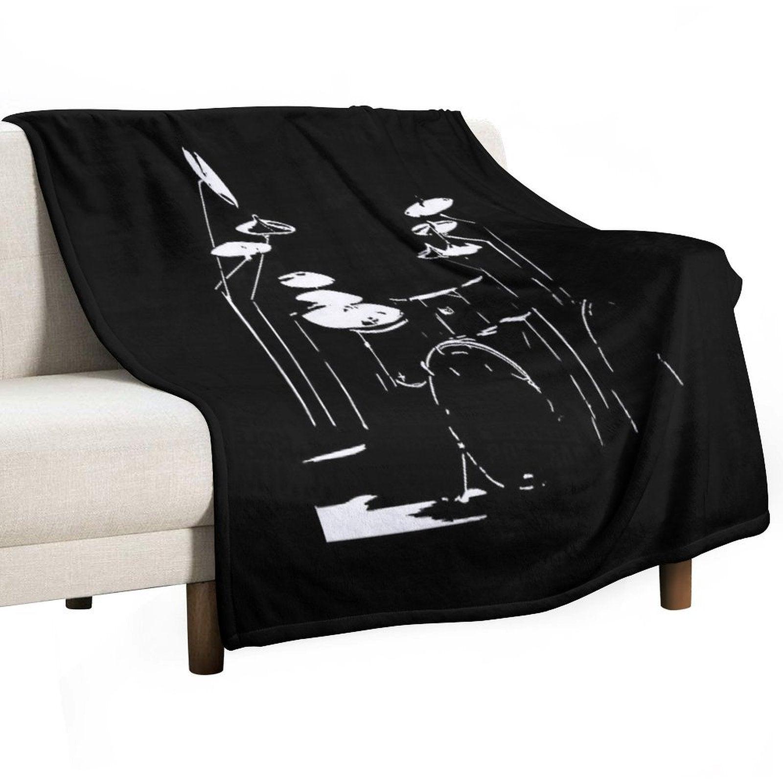 Drum Kit Black And White Throw Blanket