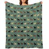 Labrador Retriever Dog Silhouettes Pattern with Chocolate, Yellow, Red And Black Labs Throw Blanket