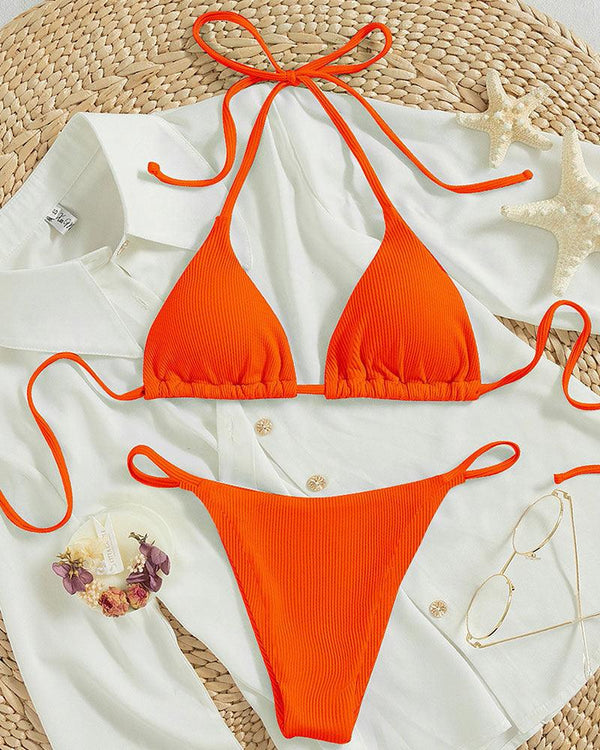 Hanging neck tie bikini multi-color three-point swimsuit hot spring swimsuit