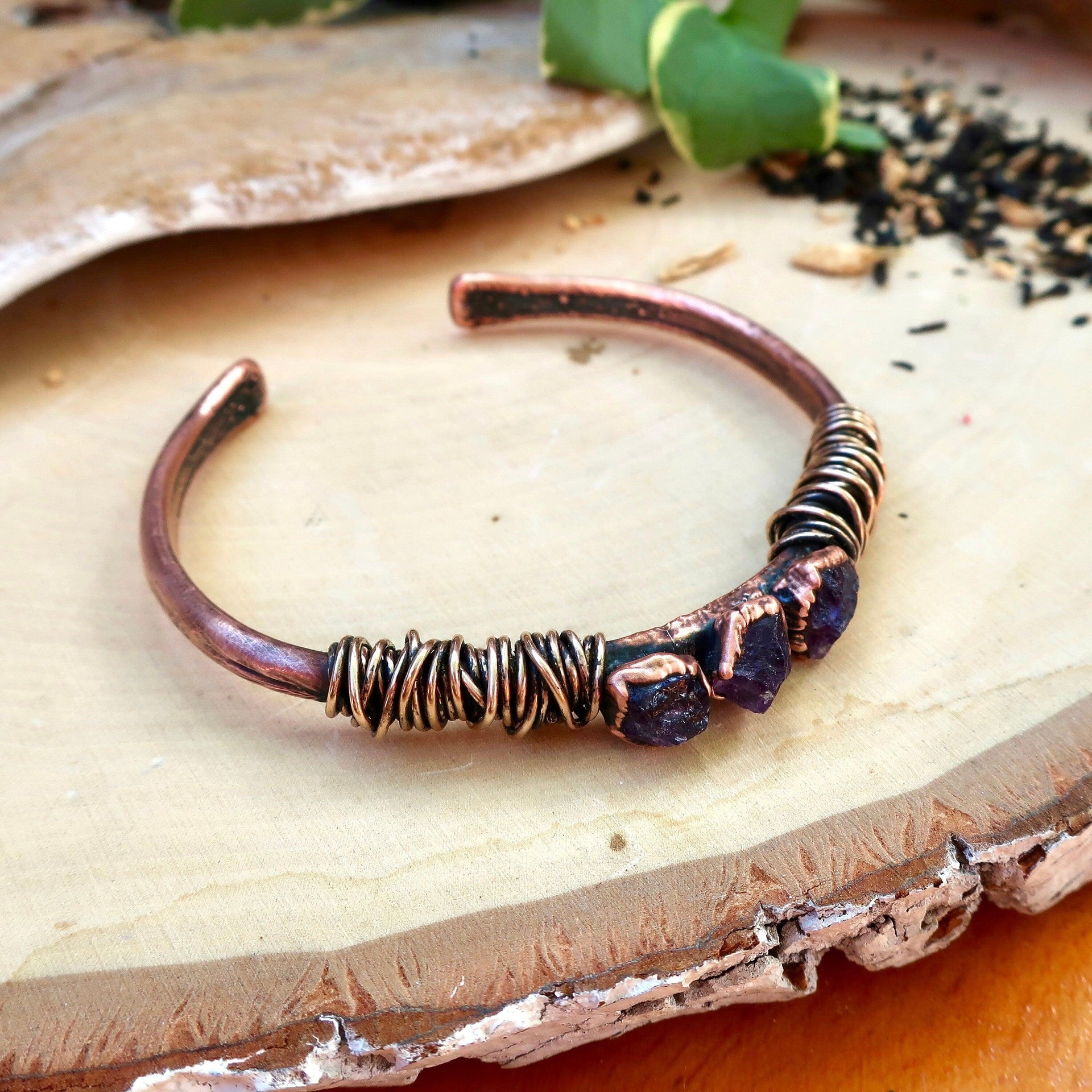 Copper Amethyst Cuff — Inner Peace, Calming Clarity | By Blackbird & Sage