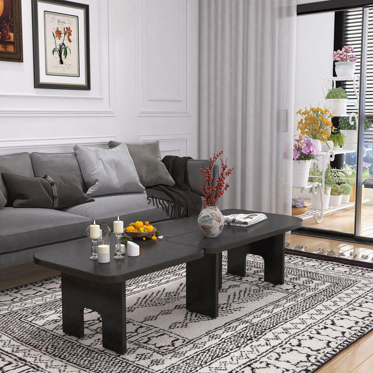 Modern Black Wooden Nesting Coffee Table Set