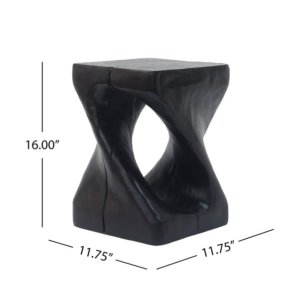 Twist Shape Side Table Wood-like Texture in Black