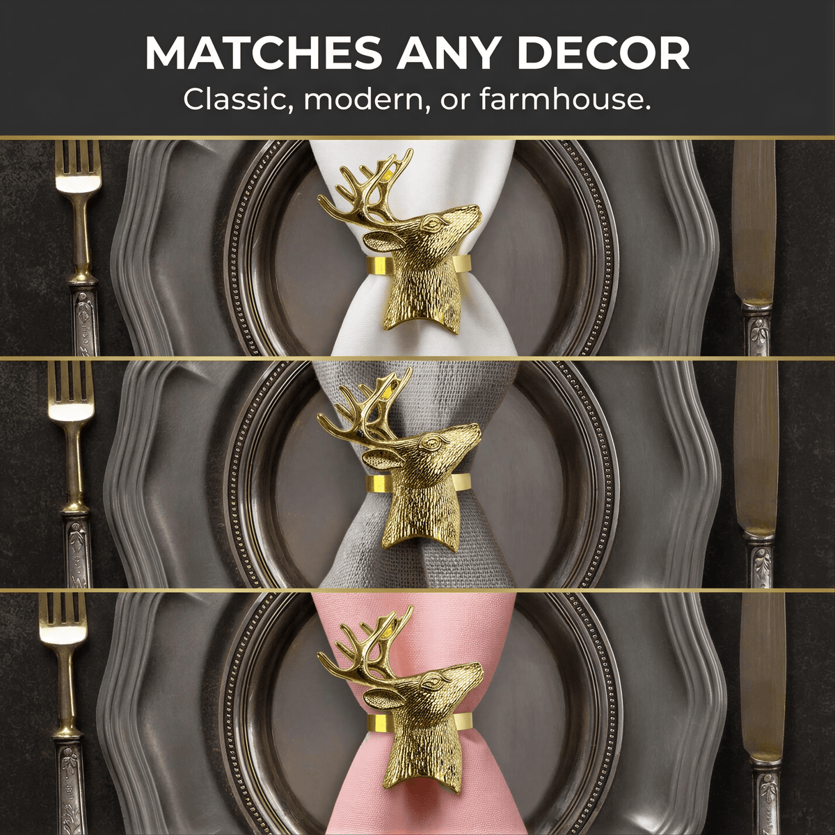Gold Reindeer Napkin Rings – Festive Charm