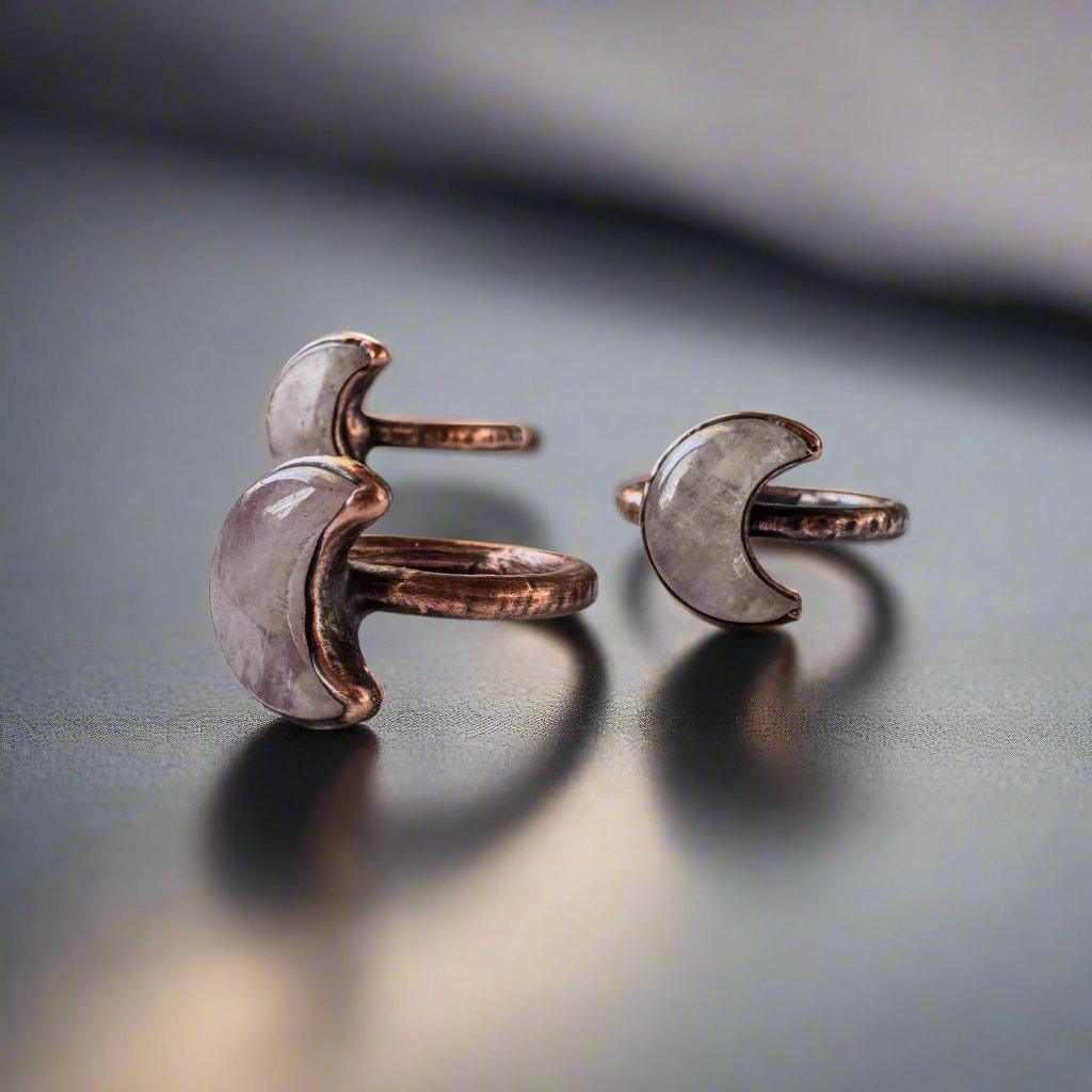 Copper Kunzite Crescent Moon Ring - Love Energy | By Blackbird & Sage