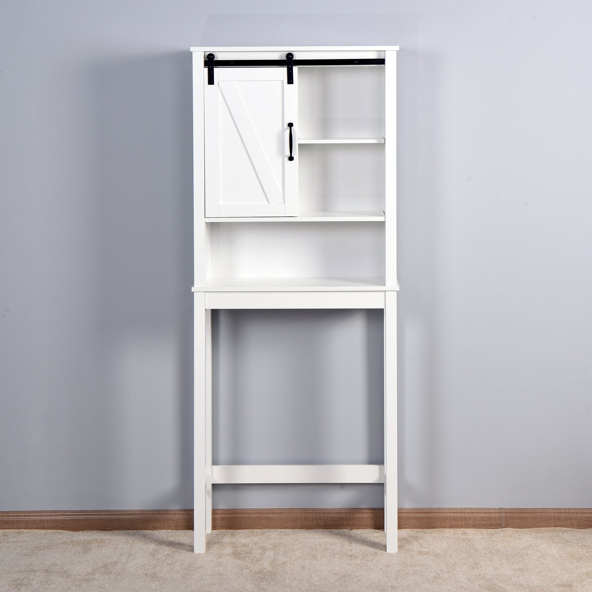 Over-the-Toilet Storage Cabinet, Space-Saving Bathroom Cabinet, with Adjustable Shelves and A Barn Door 27.16 x 9.06 x 67 inch V.I.P Digital Presence