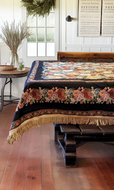 Tache Country Rustic Floral Black Midnight Awakening Tablecloth (3089BL)