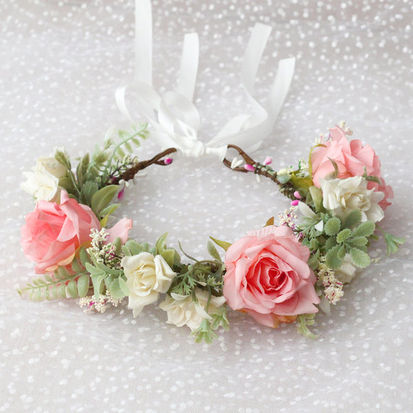 Korean style fashion flower wreath headwear fabric rose bridal headband beautiful little girl selfie flower hair accessory