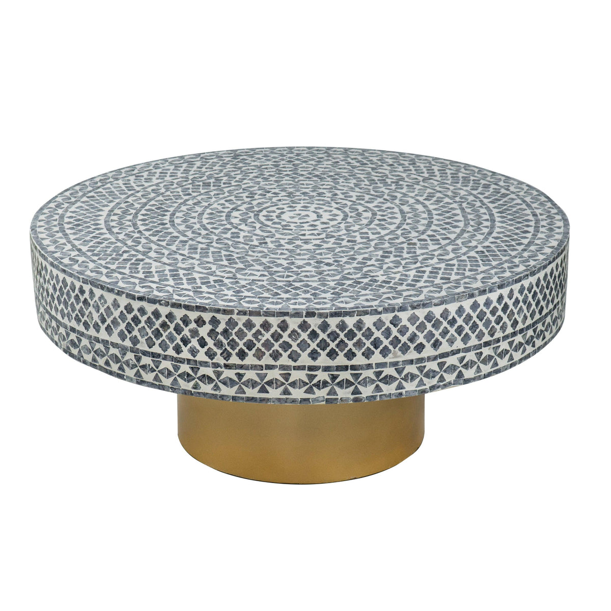 Modern Boho Round Capiz Coffee Table with