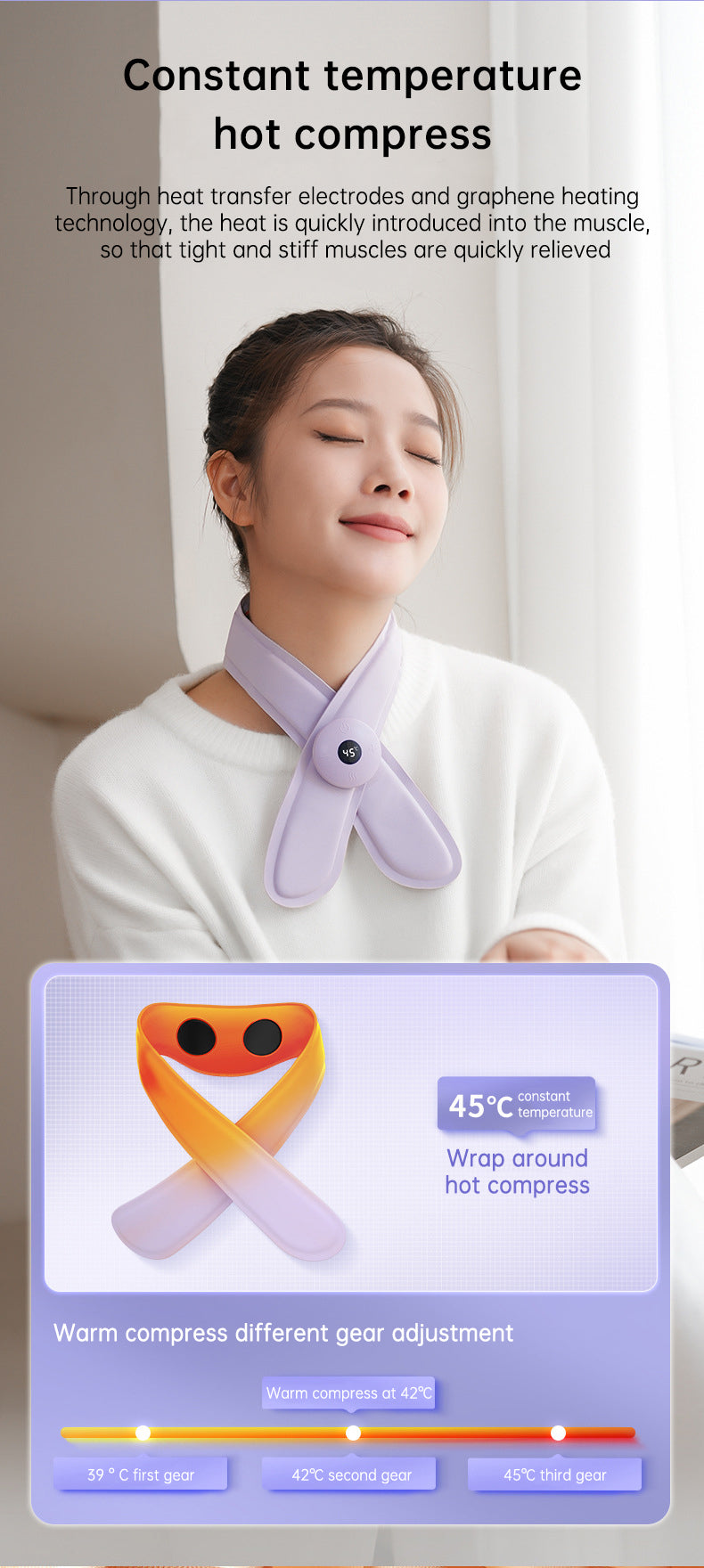 Neck Massager with Heat, Portable Neck Lymphatic Massager for Pain & Fatigue Relief