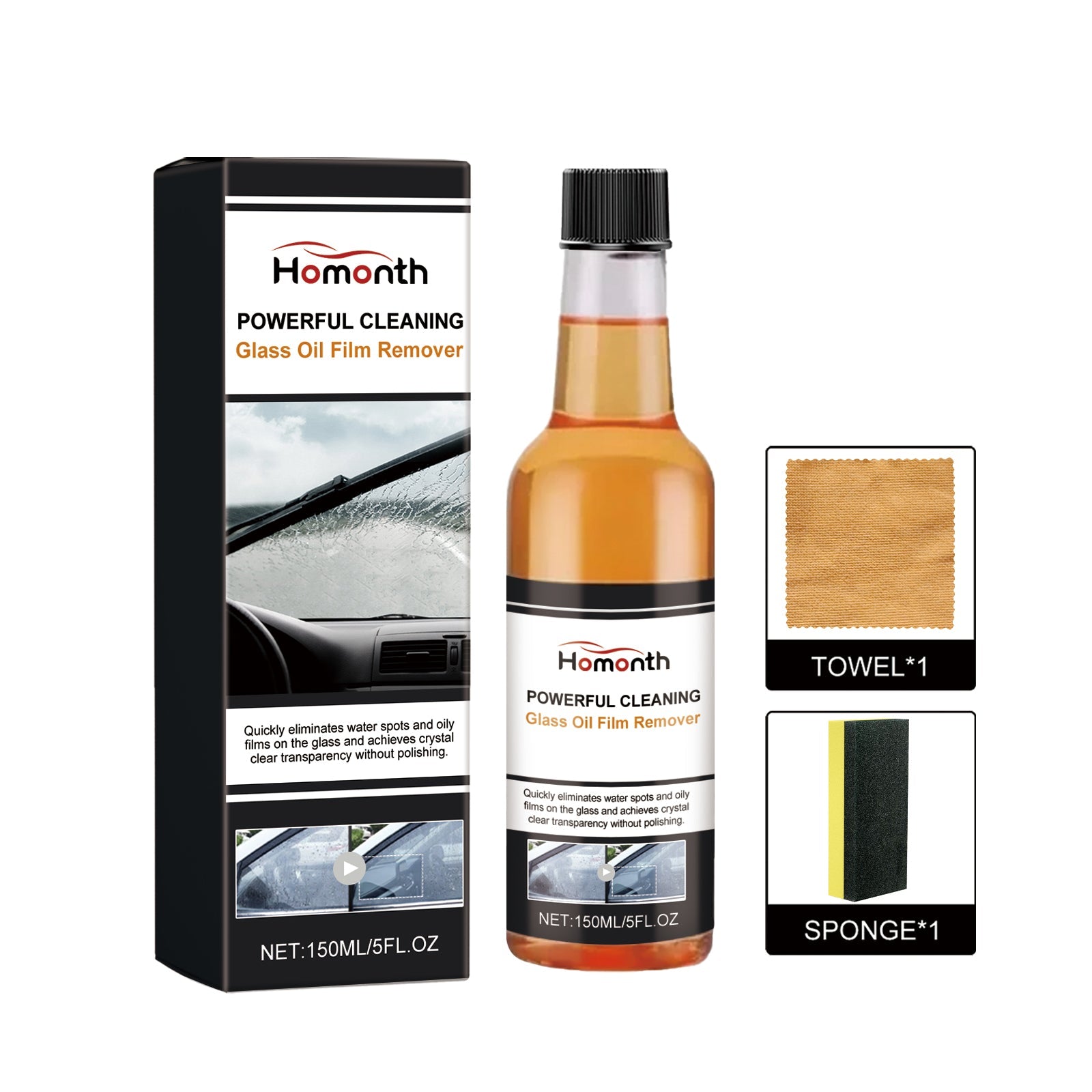 Powerful Cleaning Glass Oil Film Remover, Front Windshield Oil Remover Cleaner Is A Powerful Stain Cleaner For Windows