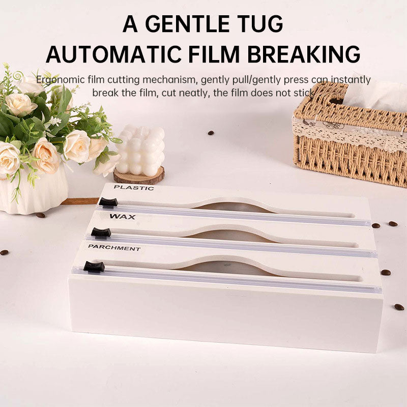 Simple wall-mounted bamboo and wood cling film cutter kitchen supplies multi-grid multi-layer scribing knife two-way cutter