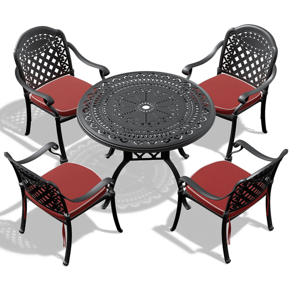 (Cushions In Random Colors)5-Piece Set Of Cast Aluminum Patio Furniture With Cushions - Gifts for You 'n Me