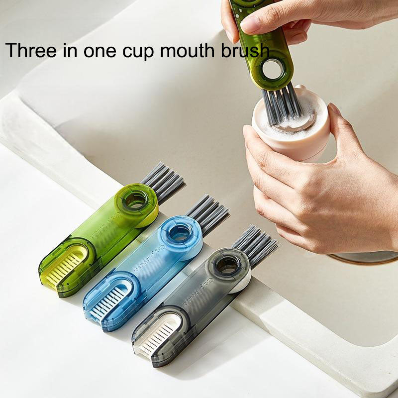 Vacuum cup brush cleaning cup, water cup mouth, milk bottle, multifunctional cleaning cup lid, tea cup, three in one gap brush t