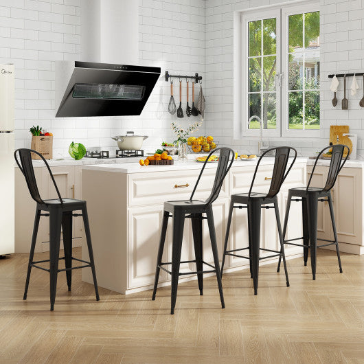 Set of 4 Bar Height Chairs Stackable Metal Bar Stools with Removable Backrest-Black