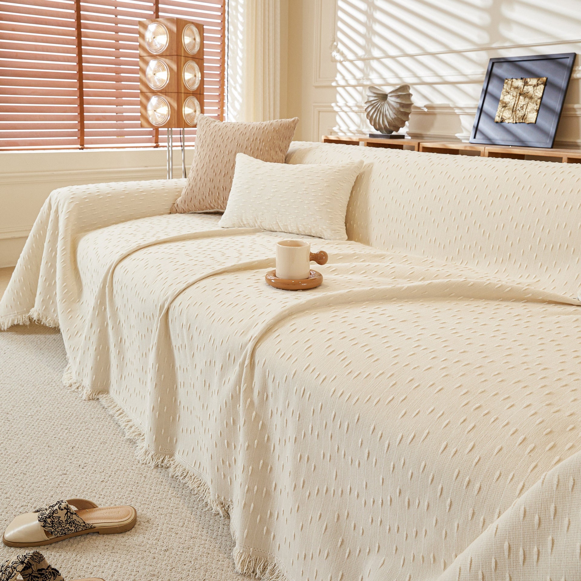 Textured Throw Blanket with 3D Dobby Weave, Minimalist Furniture Protector for Couch