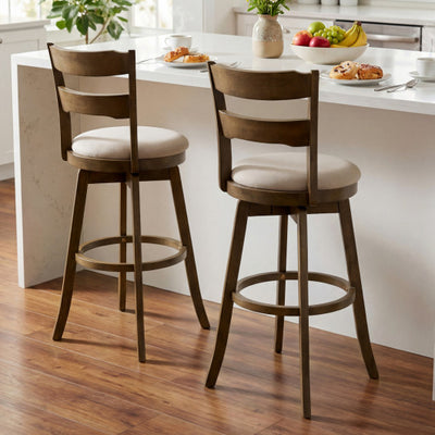 30.5 Inch Swivel Barstools with Backrest & Upholstered Seat-Set of 2