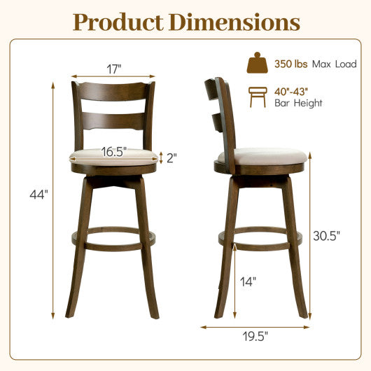 30.5 Inch Swivel Barstools with Backrest & Upholstered Seat-Set of 2