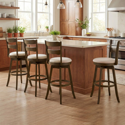 30.5 Inch Swivel Barstools with Backrest & Upholstered Seat-Set of 4