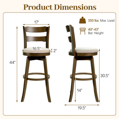 30.5 Inch Swivel Barstools with Backrest & Upholstered Seat-Set of 4