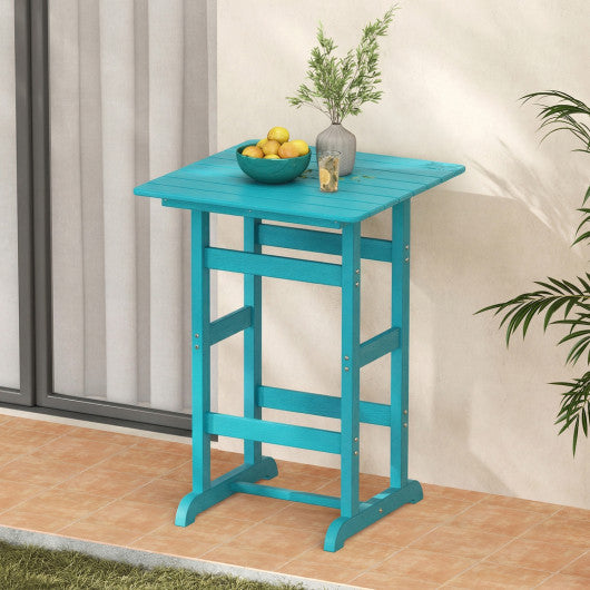 30 Inch Square Bar Table Dining Table with Slatted Tabletop for Poolside-Turquoise