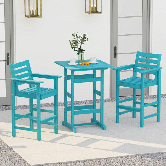 30 Inch Square Bar Table Dining Table with Slatted Tabletop for Poolside-Turquoise