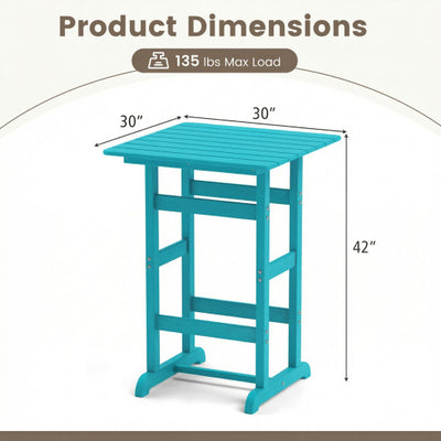 30 Inch Square Bar Table Dining Table with Slatted Tabletop for Poolside-Turquoise