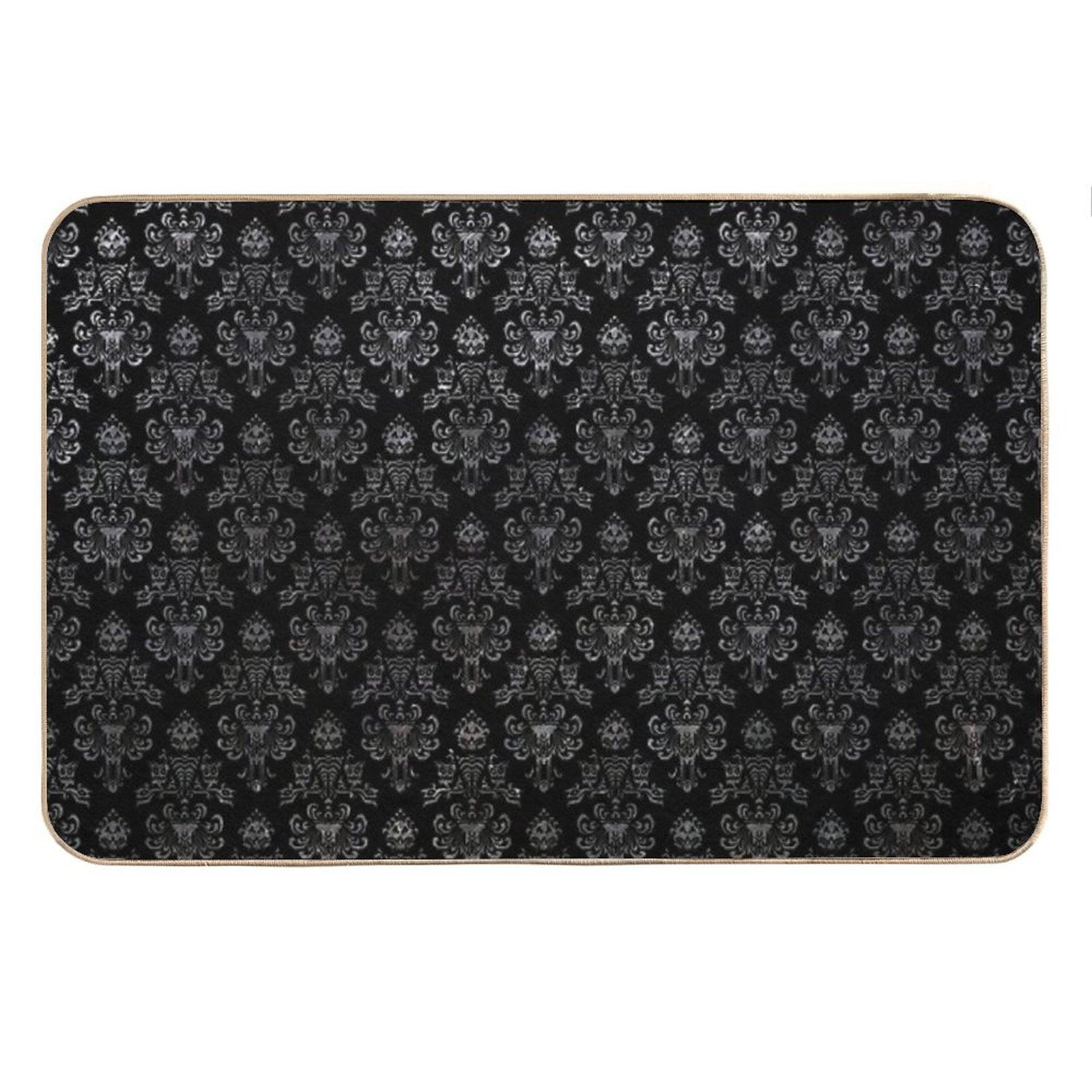 Haunted Mansion Wallpaper Black And Silver Bath Mat
