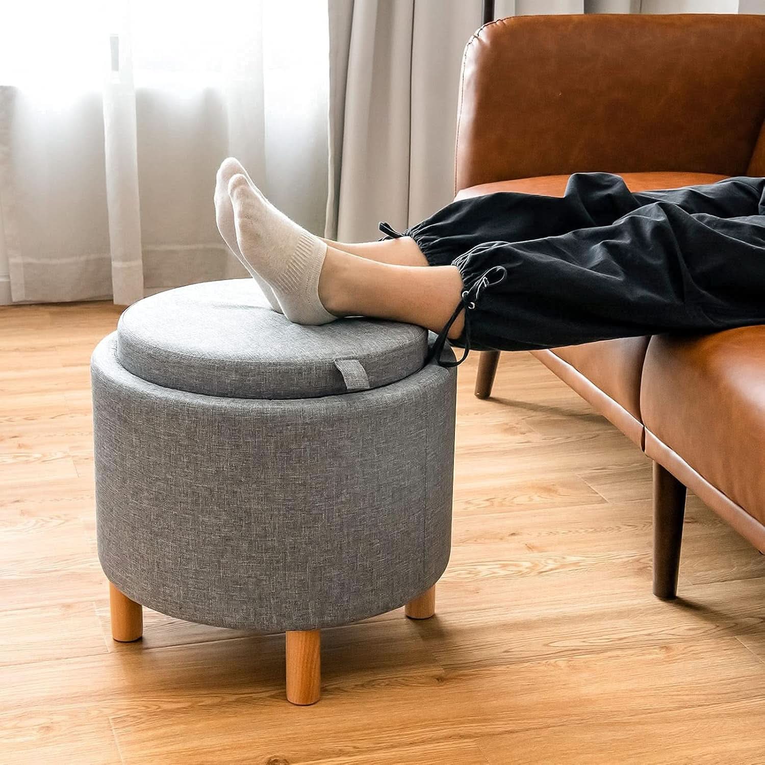 Grey Premium Microfiber Storage Ottoman Large Tray