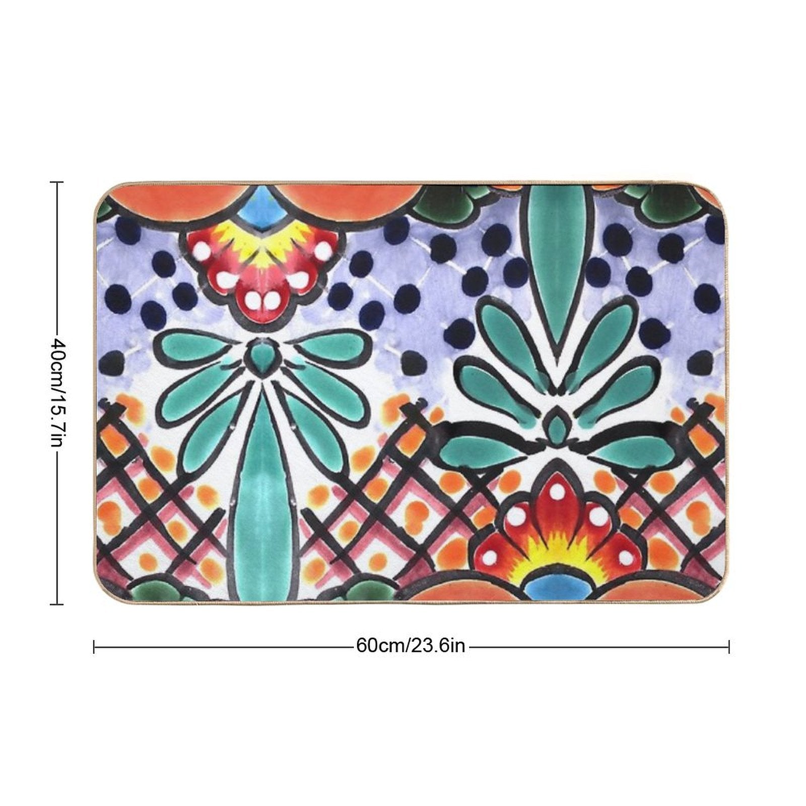 Colorful Talavera, Orange Accent, Mexican Tile Design Bath Mat BionZax
