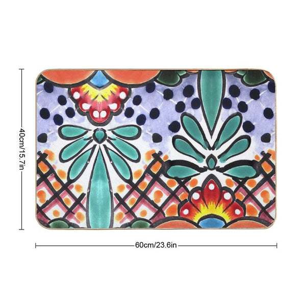 Colorful Talavera, Orange Accent, Mexican Tile Design Bath Mat BionZax