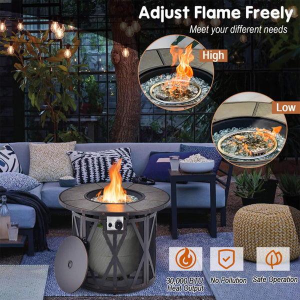 30-Inch 30K BTU Premium Outdoor Patio Gas Fire Pit Table With Fire Glass And Cover (SAK17432)