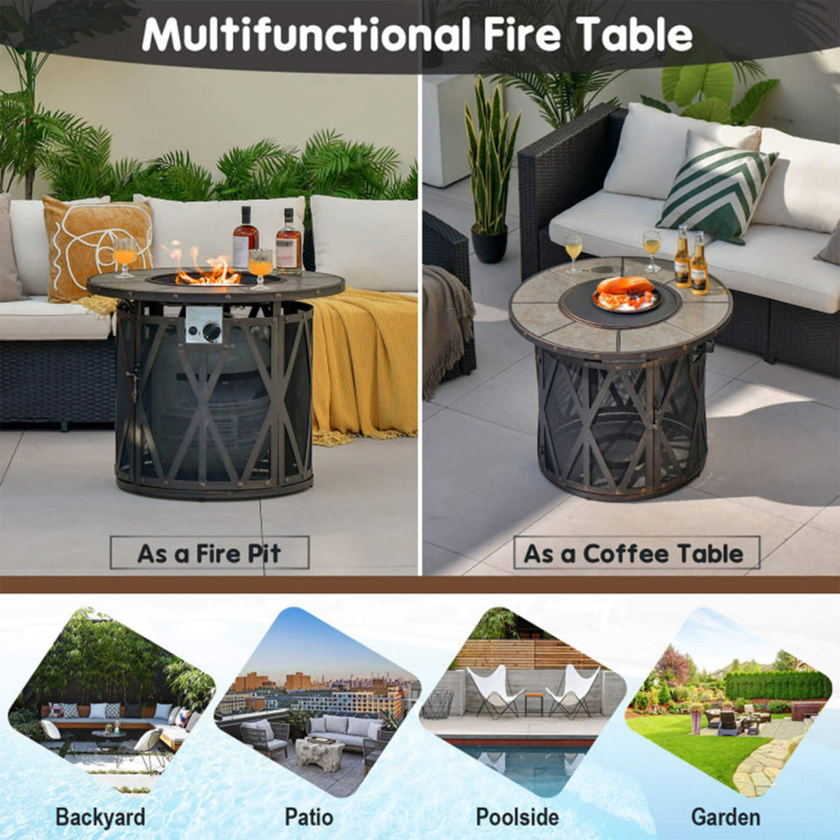 30-Inch 30K BTU Premium Outdoor Patio Gas Fire Pit Table With Fire Glass And Cover (SAK17432)
