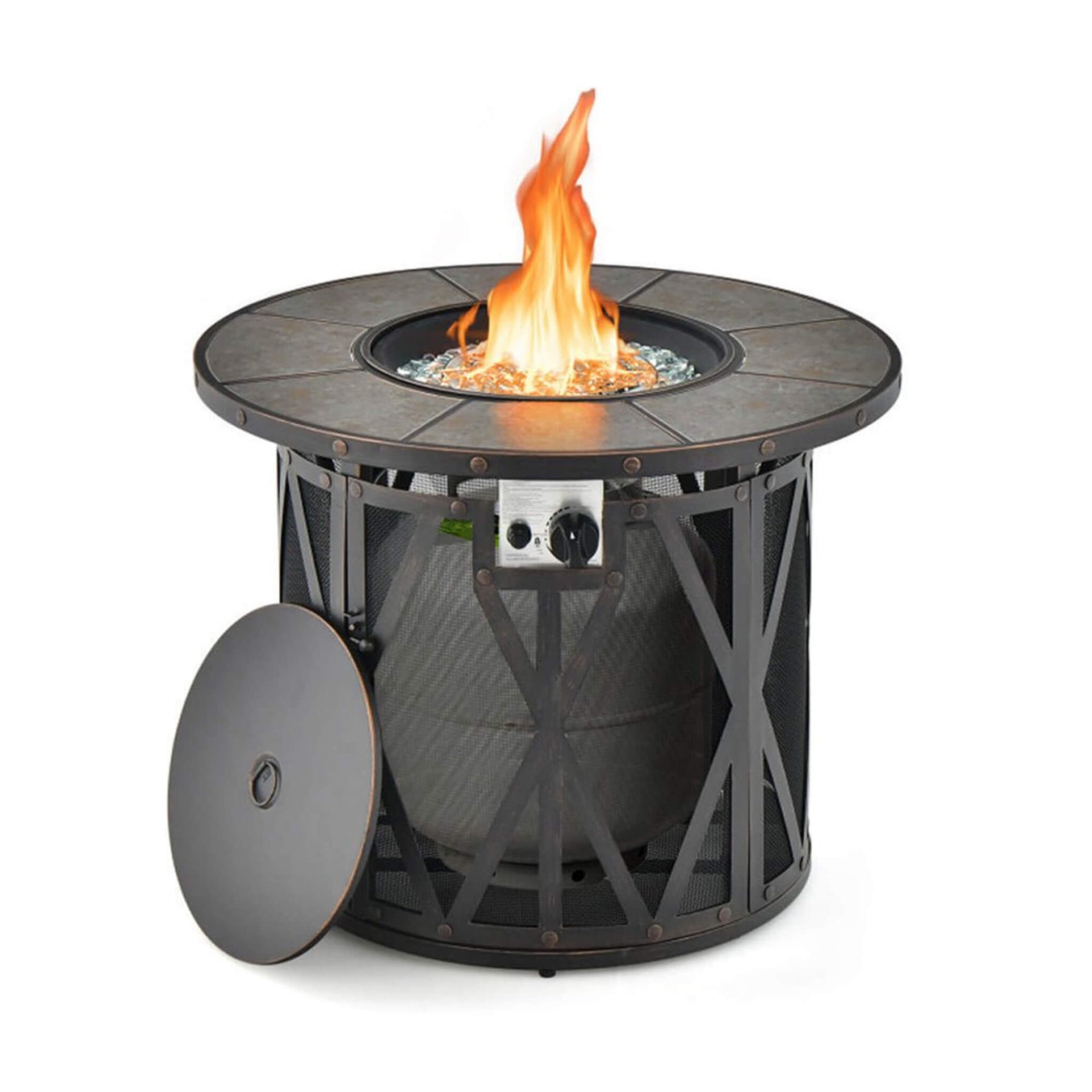 30-Inch 30K BTU Premium Outdoor Patio Gas Fire Pit Table With Fire Glass And Cover (SAK17432)